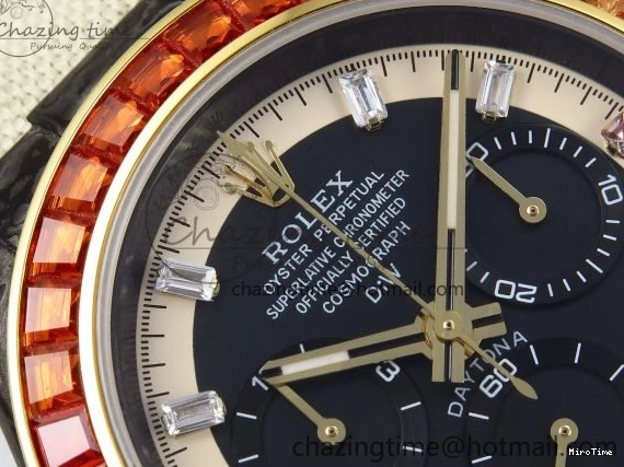 MiroTime 0504 Refined Daytona DIW Carbon Case DIWF Edition Black White Dial Orange Diamonds Bezel on White Nylon Strap A 1668